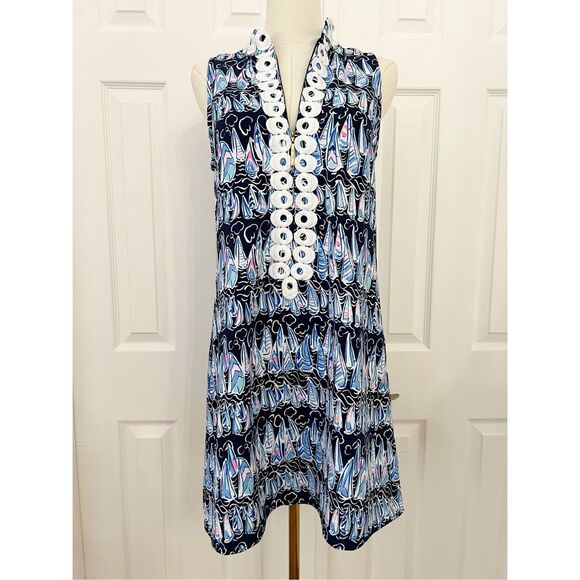Lilly Pulitzer Dresses & Skirts - Lilly Pulitzer Womens Navy Sails and Stripes Print Jane Shift Dress Size 2